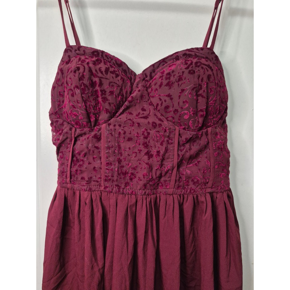 B.O.G Collective Burgundy Velvet Burnout Corset Mini Dress Maroon Medium